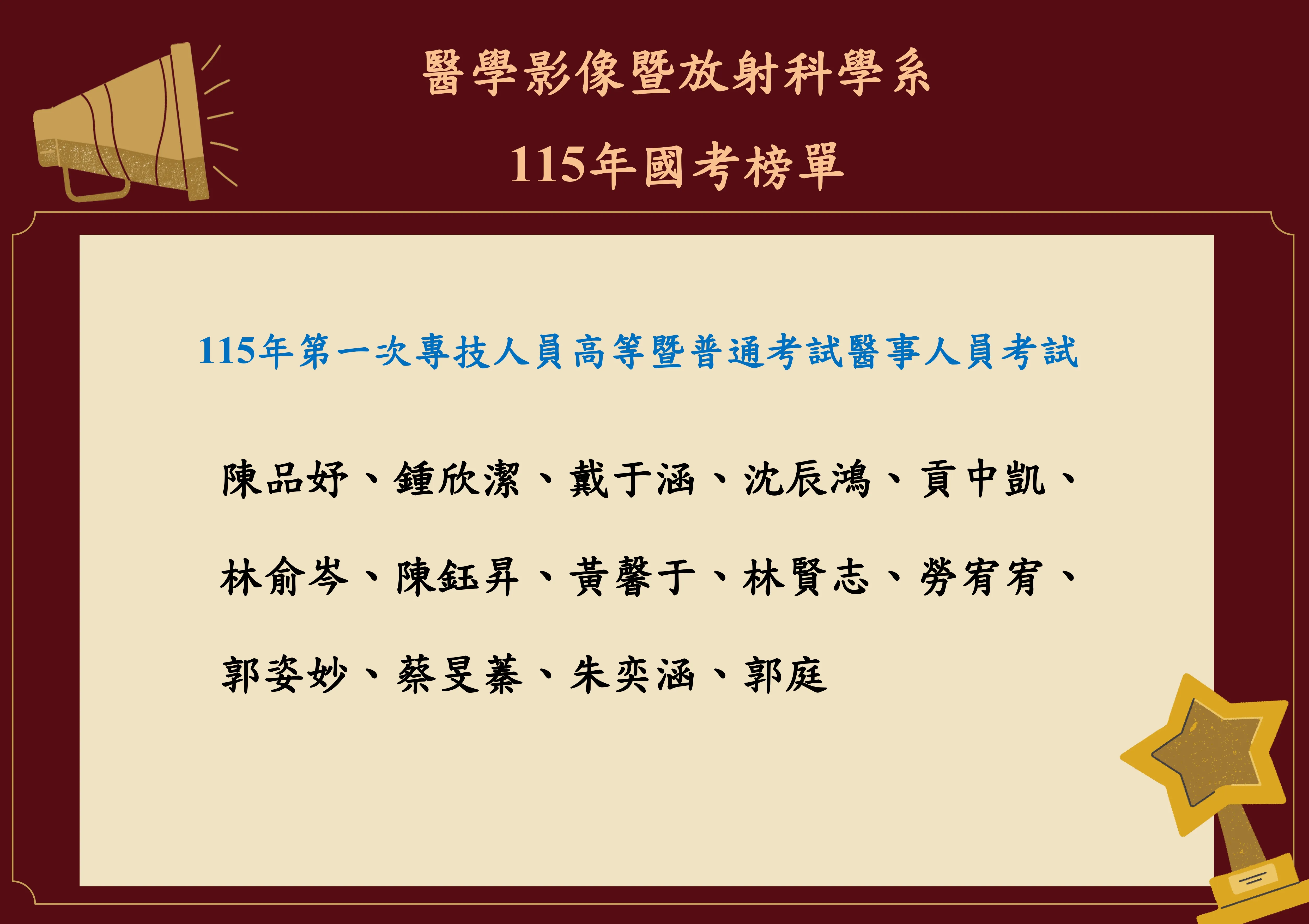 115年度醫事放射師考試榜單